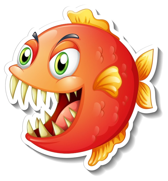 Vecteur gratuit autocollant de dessin animé de poisson piranha en colère