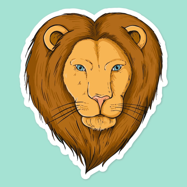 Vecteur gratuit autocollant de dessin animé de vecteur lion clipart dessiné à la main