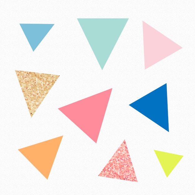 Vecteur gratuit autocollant en forme de triangle mignon, paillettes pastel colorées, ensemble de vecteurs de clipart géométrique