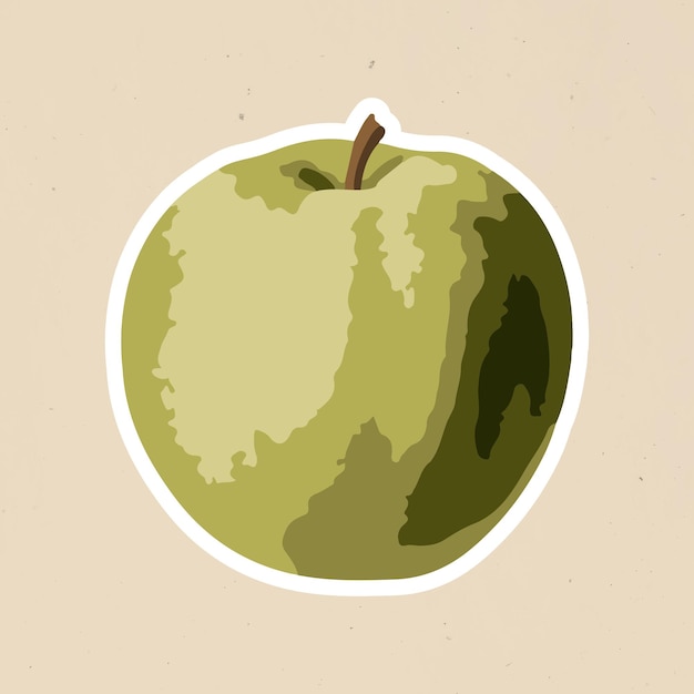 Vecteur gratuit autocollant de fruit de pomme verte vectorisé avec ressource de conception de bordure blanche