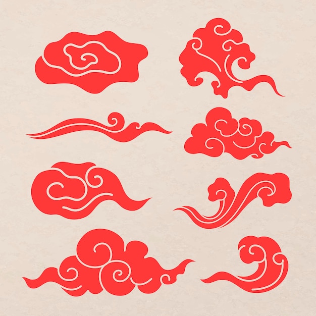 Autocollant nuage oriental, collection de vecteurs clipart design japonais rouge