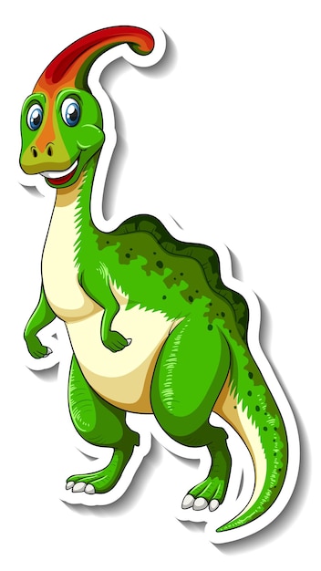 Vecteur gratuit autocollant de personnage de dessin animé de dinosaure parasaurolophus