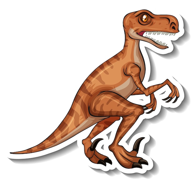Vecteur gratuit autocollant de personnage de dessin animé de dinosaure velociraptor