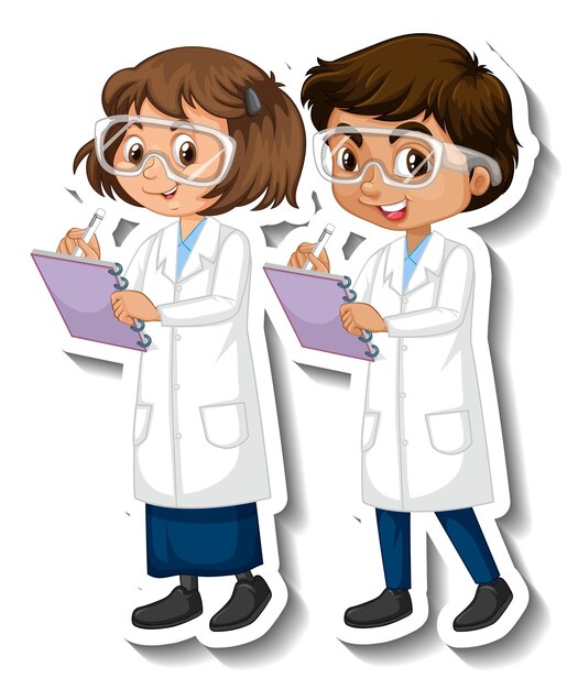 Autocollant de personnage de dessin animé pour enfants couple scientifique