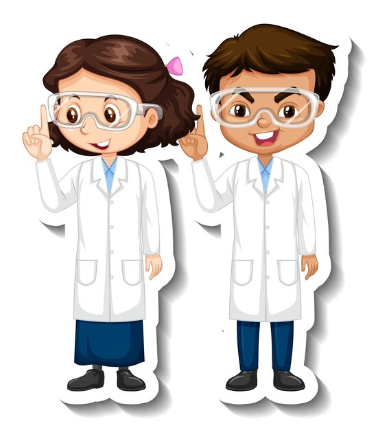 Autocollant de personnage de dessin animé avec des scientifiques en couple en robe scientifique