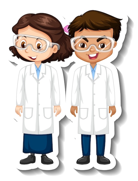 Autocollant De Personnage De Dessin Animé Avec Des Scientifiques En Couple En Robe Scientifique