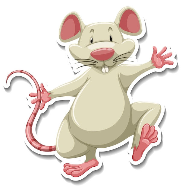 Vecteur gratuit autocollant de personnage de dessin animé de souris blanche