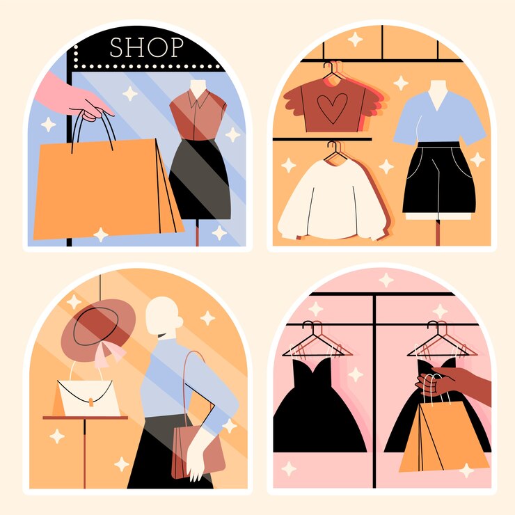 Vecteur gratuit autocollants de boutique de mode naïve