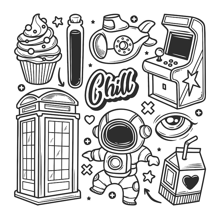 Vecteur gratuit autocollants doodle dessinés à la main