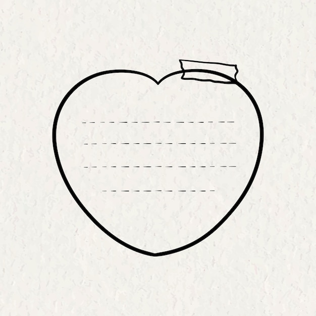 Autocollants Goodnotes vecteur élément de notes collantes en forme de coeur dans un style dessiné à la main sur la texture du papier