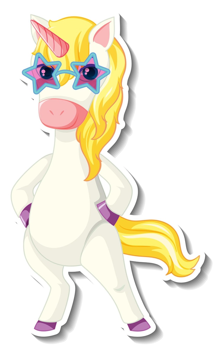 Vecteur gratuit autocollants mignons de licorne avec un personnage de dessin animé drôle de licorne