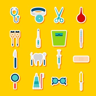 Autocollants outils médicaux. illustration vectorielle style plat. collection de symboles de santé.