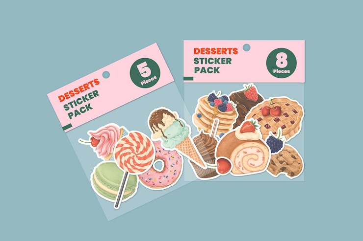 Vecteur gratuit autocollants de pâtisserie et de bonbons dans le vecteur de sacs