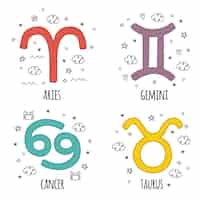 Vecteur gratuit autocollants de signe astrologique dessinés à la main