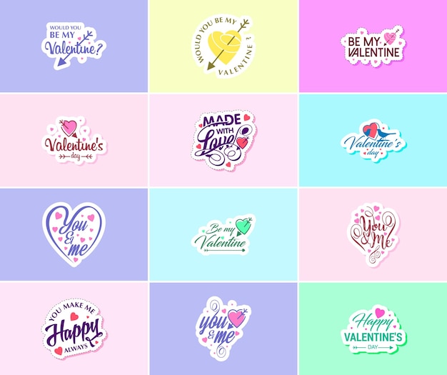 Autocollants typographiques et graphiques réconfortants pour la Saint-Valentin