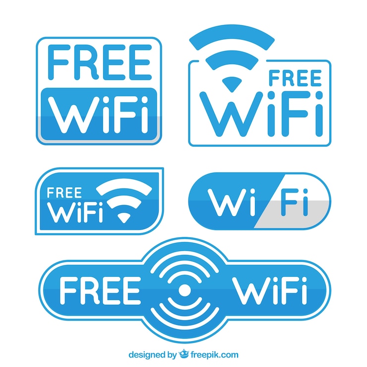 Vecteur gratuit autocollants wifi blanc et bleu en conception plate