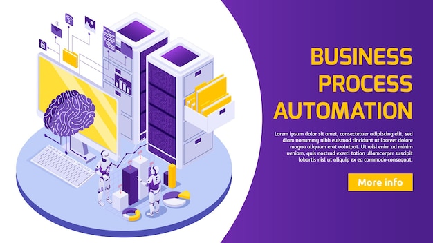 Vecteur gratuit automatisation robotique des processus avec illustration isométrique