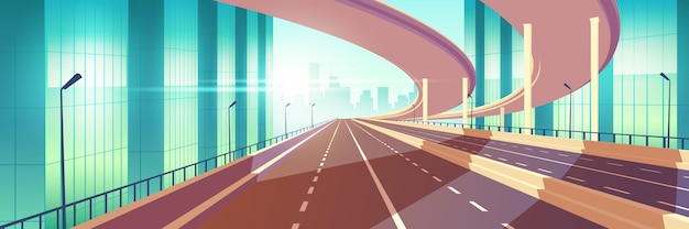 Autoroute vide de la ville moderne, vecteur de dessin animé de jonction