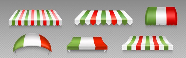 Vecteur gratuit auvents boutique italienne tentes verrières ensemble