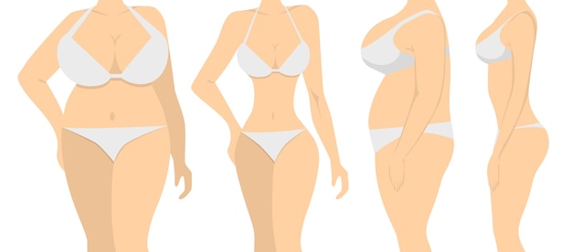 Vecteur gratuit avant et après la grosse femme devenant en forme et mince transformation du corps