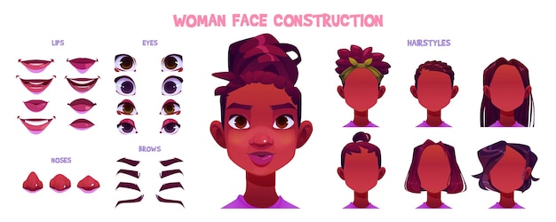 Vecteur gratuit avatar afro-américain de constructeur de visage de femme