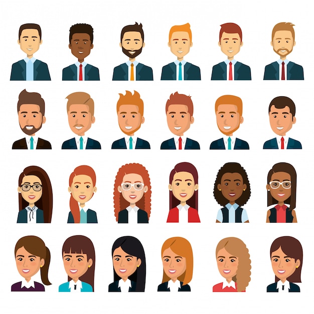 Vecteur gratuit avatar de travail d'équipe de gens d'affaires mis illustration