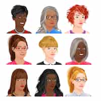 Vecteur gratuit avatars différents personnages féminins vecteur isolés