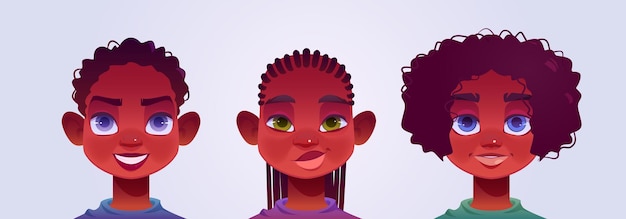 Vecteur gratuit avatars de garçon noir visages de jeunes personnages masculins