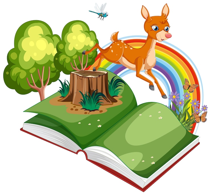 Vecteur gratuit l'aventure du livre de contes de la forêt magique
