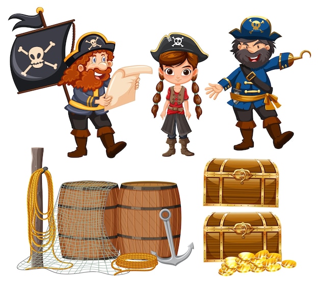 Vecteur gratuit l'aventure du pirate avec le trésor