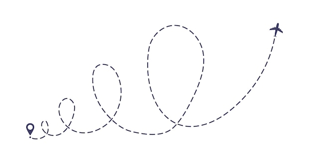 Avion ligne pointillée chemin plat style design illustration vectorielle isolée sur fond blanc