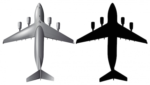 Avion avec silhouette sur fond blanc