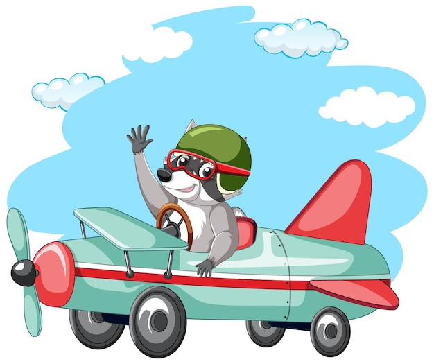 Vecteur gratuit avion volant mignon raton laveur