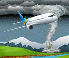 Vecteur gratuit avion volant à travers le vecteur de tempête
