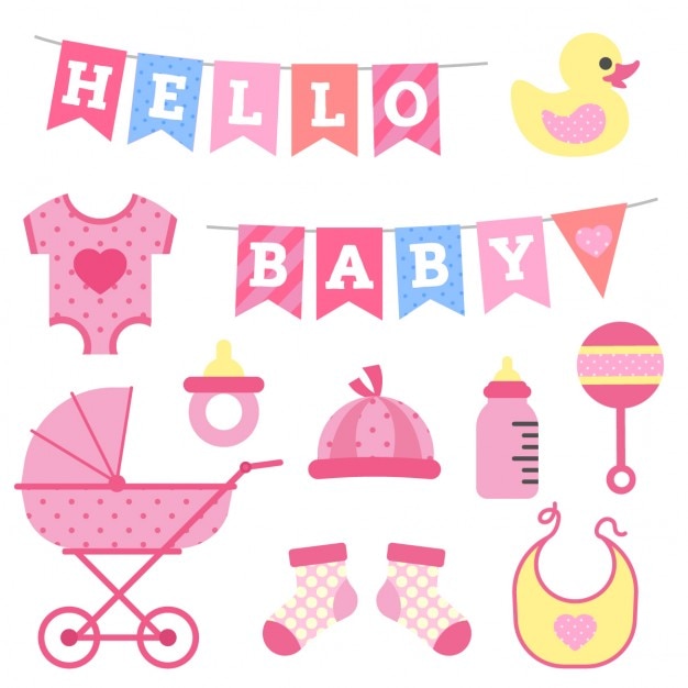 Vecteur gratuit baby shower fille objets clipart