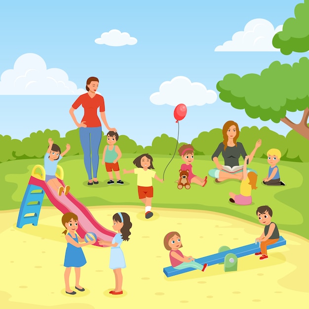 Baby-sitters avec des enfants au parc
