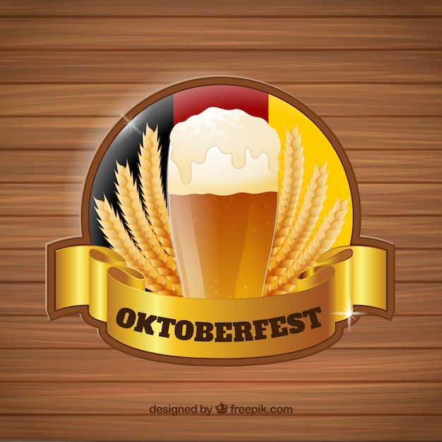 Vecteur gratuit badge classiquement le plus oktoberfest avec un ruban doré