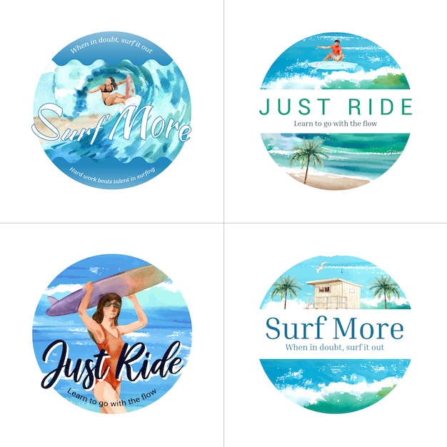 Vecteur gratuit badge avec des planches de surf à la plage