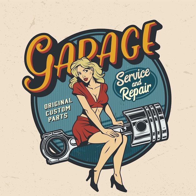 Vecteur gratuit badge de service de réparation de garage coloré vintage