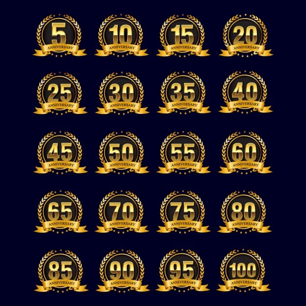 Vecteur gratuit badges d'anniversaire d'or