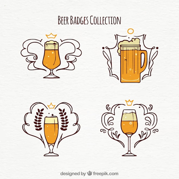 Vecteur gratuit badges à bière dessinés à la main