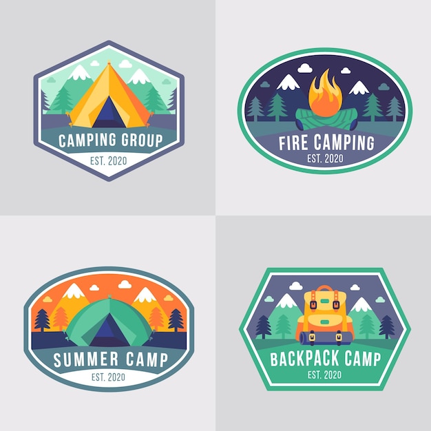 Vecteur gratuit badges de camping et d'aventures vintage