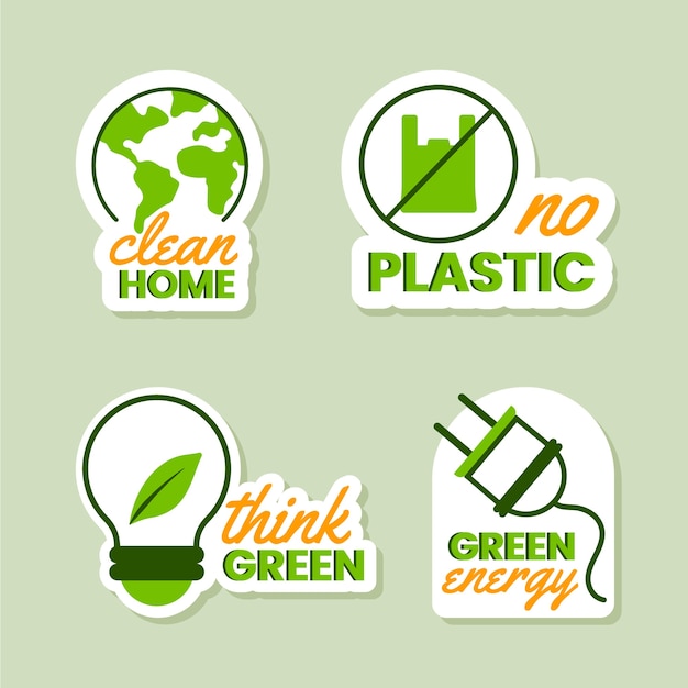 Vecteur gratuit badges écologiques design plat