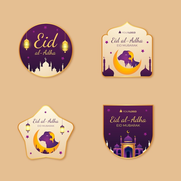 Vecteur gratuit badges eid al-adha dégradés