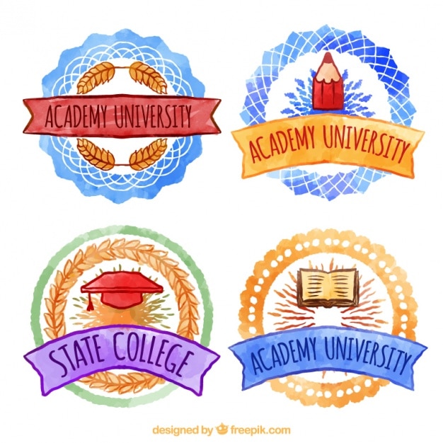 Vecteur gratuit badges ensemble aquarelle universitaire