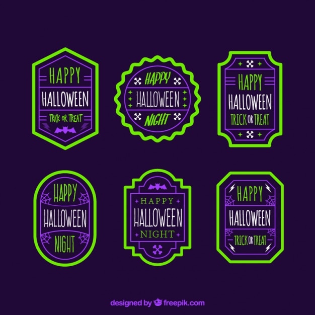 Vecteur gratuit badges halloween dans le style vintage avec brillant bordure verte