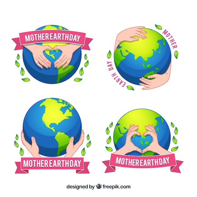 Vecteur gratuit badges de jour de la terre mère au design plat