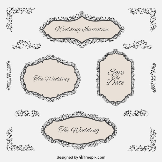 Vecteur gratuit badges de mariage décoratifs en design vintage