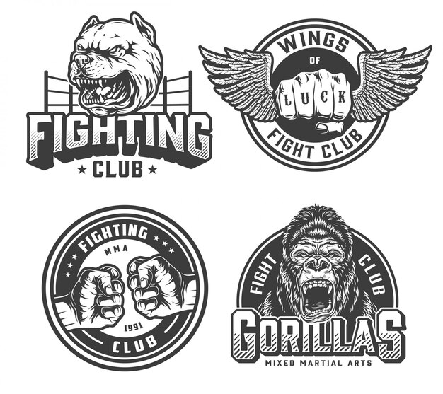 Badges monochromes Vintage Fight Club
