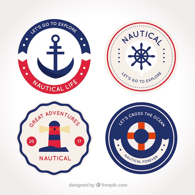 Vecteur gratuit badges nautiques rondes fantastiques avec des détails rouges